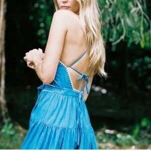 Chasing Unicorns Columbine Midi Maxi Dress in blue size M